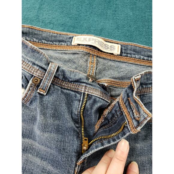 Express Jeans Size 2 Womens Blue Stretch Pants Denim Mid Rise Straight Cropped - Picture 5 of 12